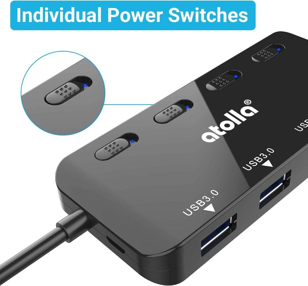 USB 3.0 Hub Splitter - USB Extender 4 Port USB Ultra Slim Data Hub with ...