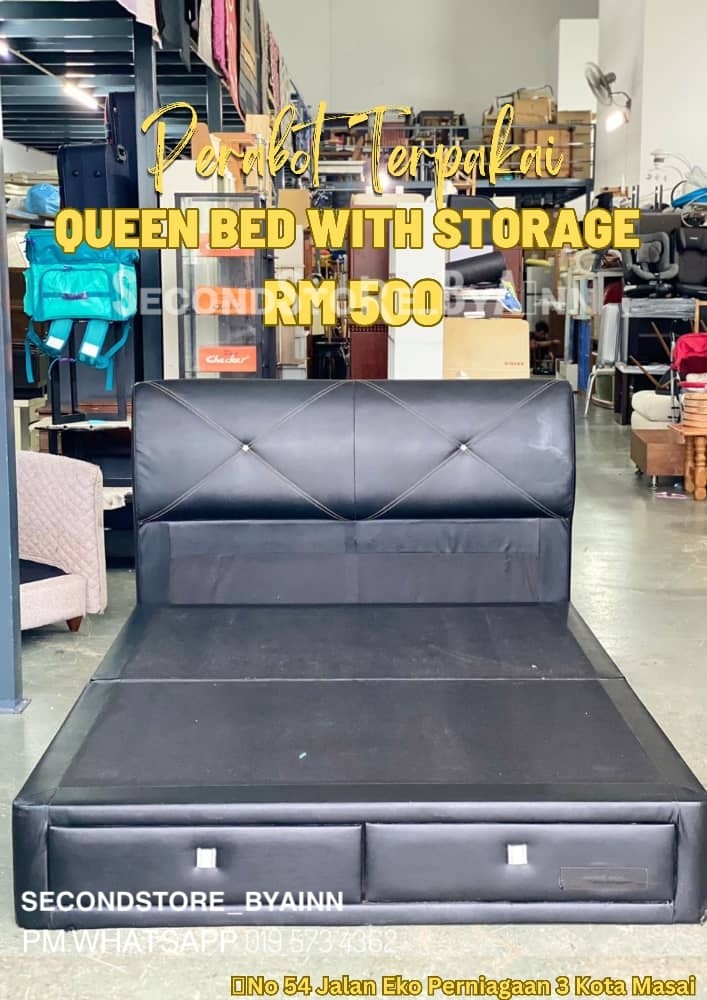 Used Queen Bed Frame With Storage, Furniture & Home Living, Furniture