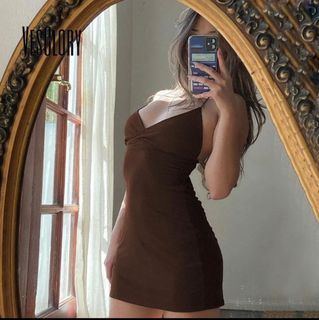 vesglory sexy brown backless dress