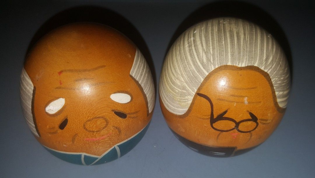 Vintage Set of Japanese Kokeshi Dolls Wooden EggShaped Grandma & Grandpa. on Carousell