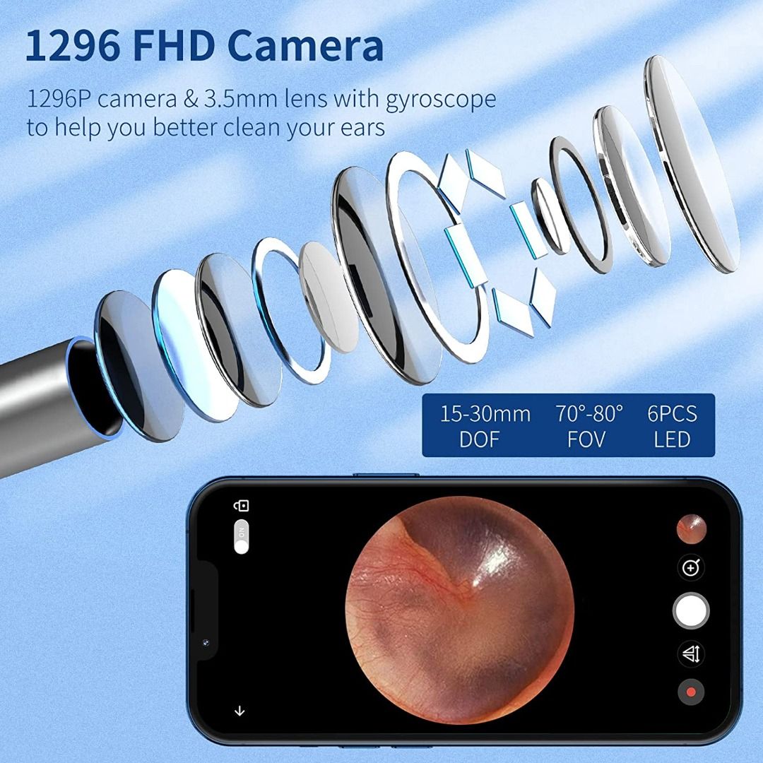 VITCOCO Ear Wax Removal, Wireless Ear Cleaner with 1296P HD Ear Camera ...