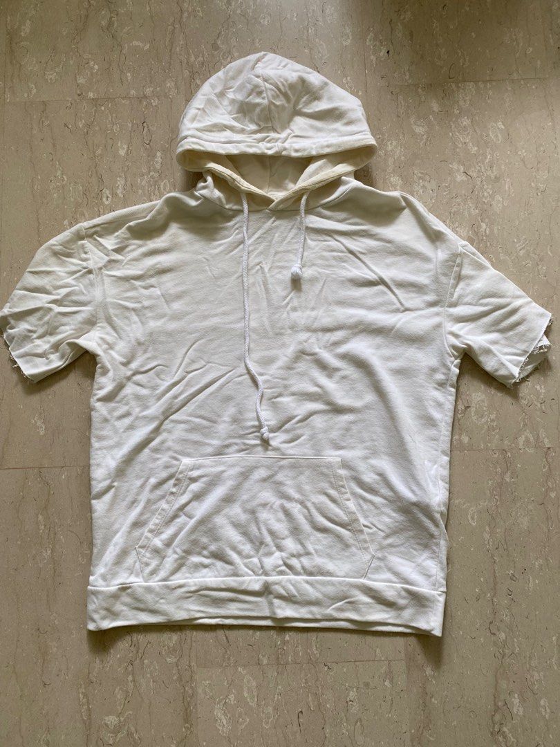 WTS ZARA HALF SLEEVE WHITE HOODIE SHIRT