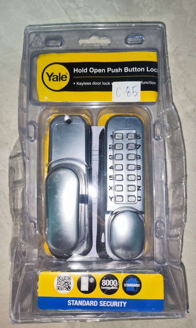 Yale Hold Open Push Button Lock Keyless Door Lock security, Furniture