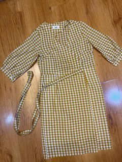 YELLOW Checkered Wrap Around  Dress