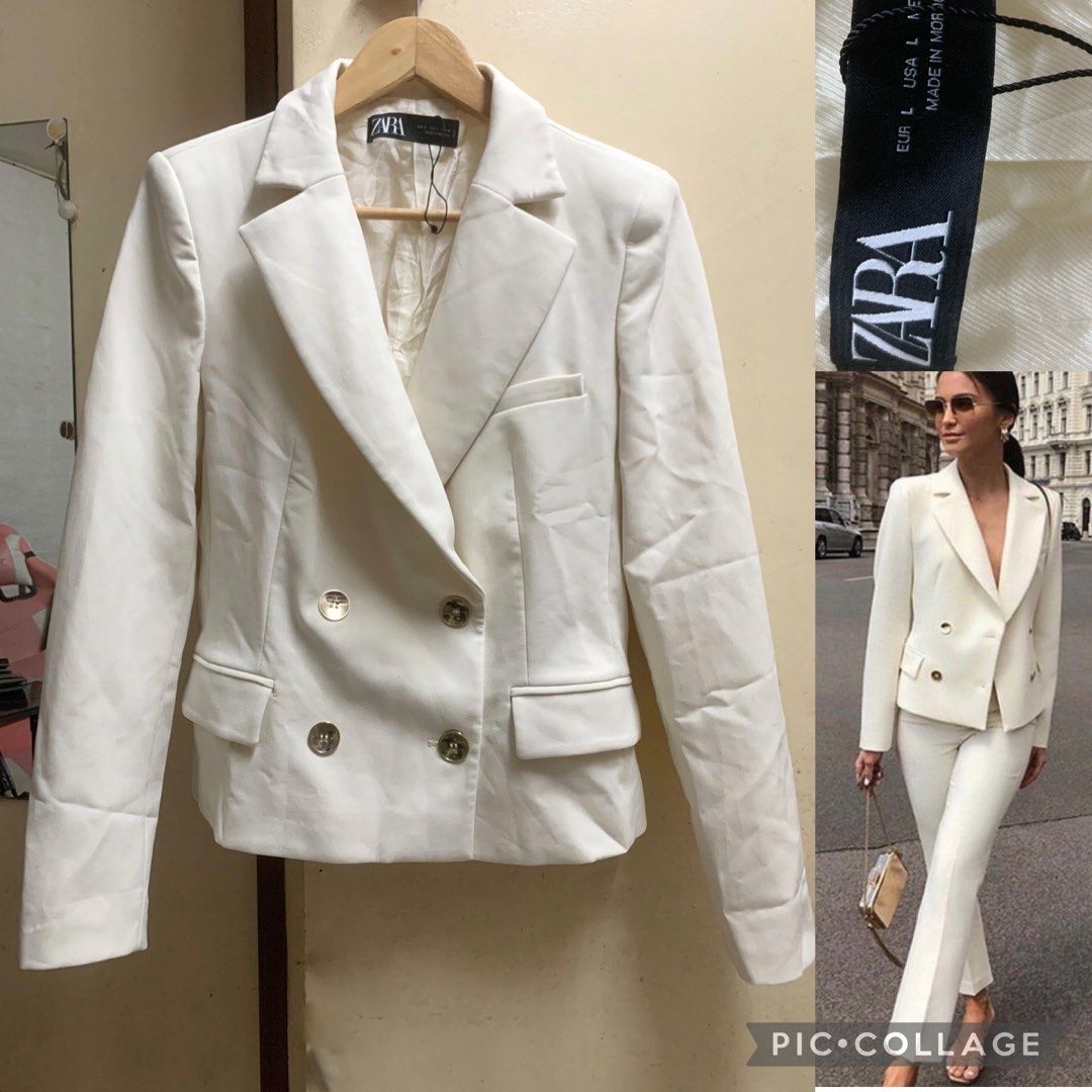 ZARA WOMAN WHITE IVORY DOUBLE BREASTED BUTTONED BLAZER SIZE S 