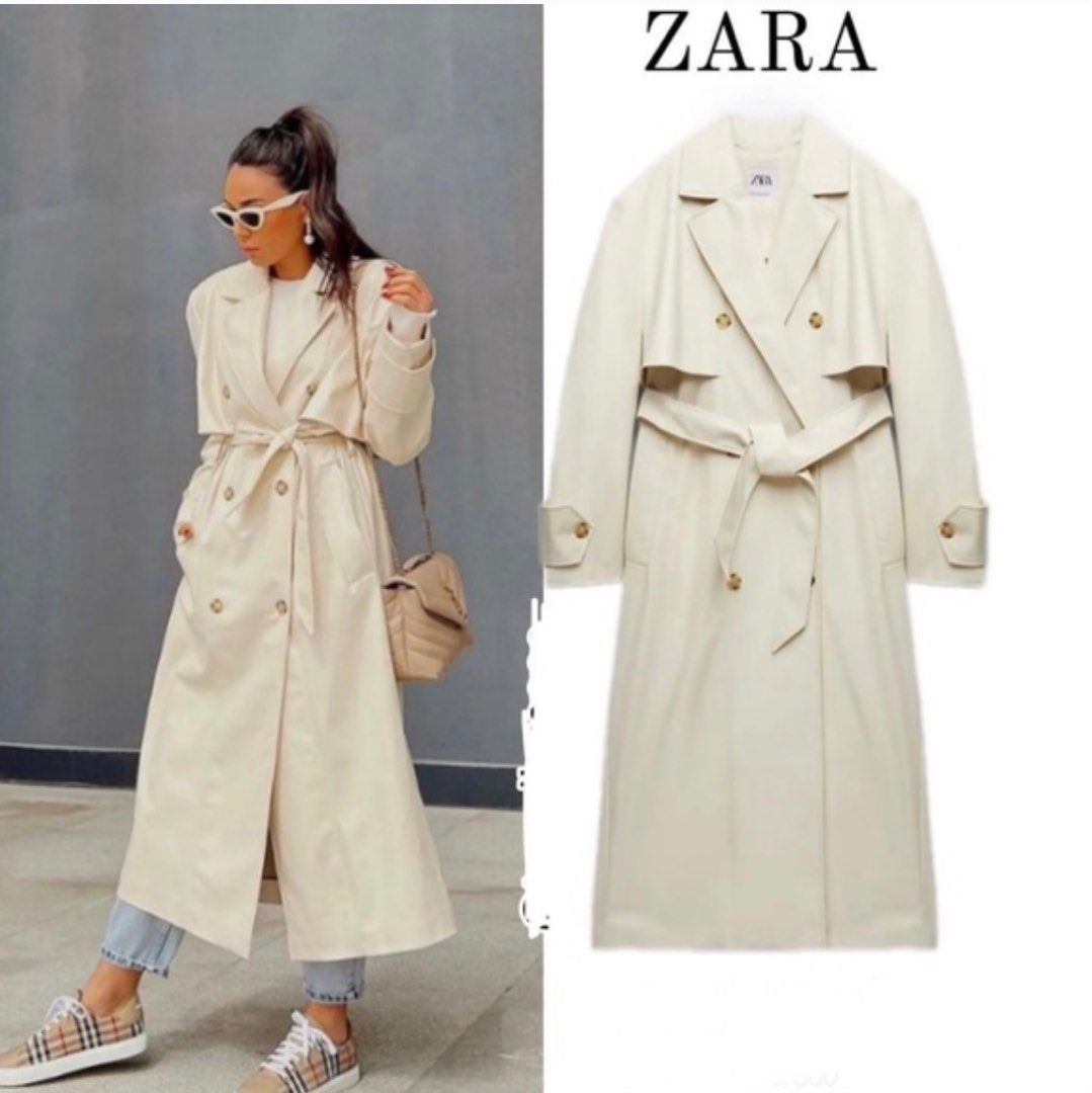 Zara cream trench coat best sale