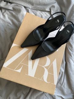 Zara Leather Heeled Slingback Shoes