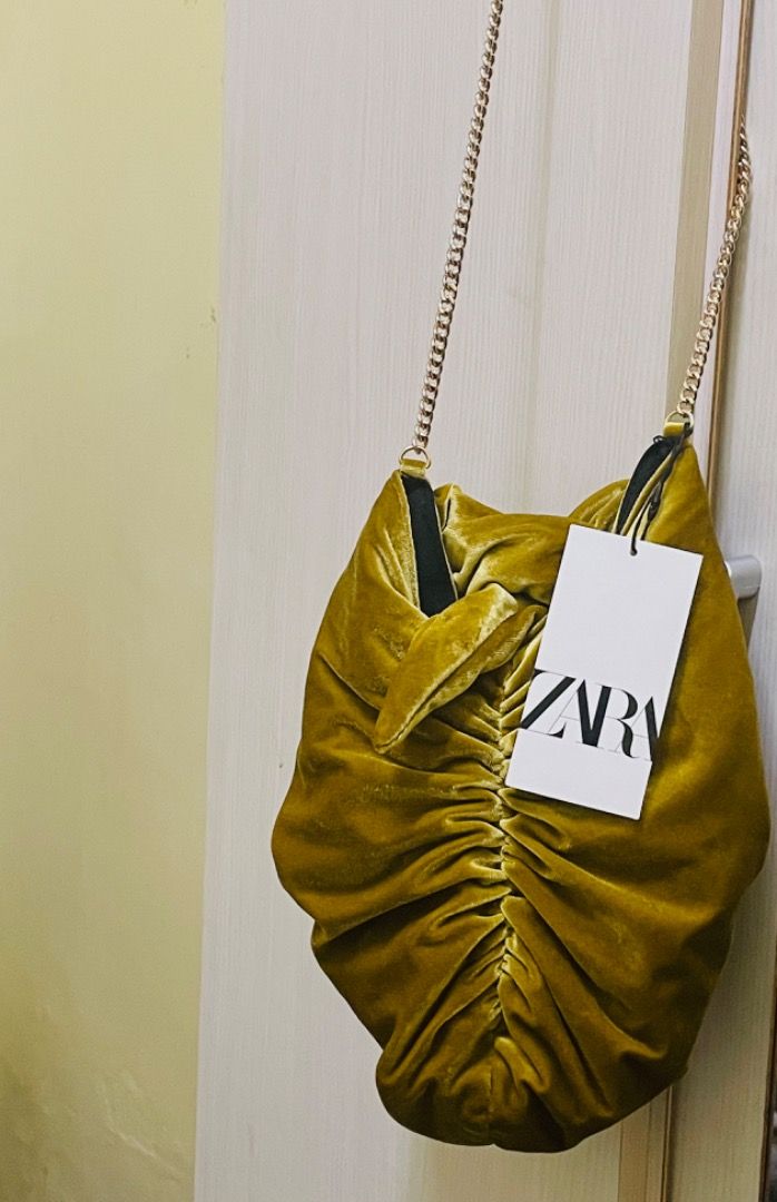 ZARA ORIGINAL VELVET Bucket Crossbody Bag with tag