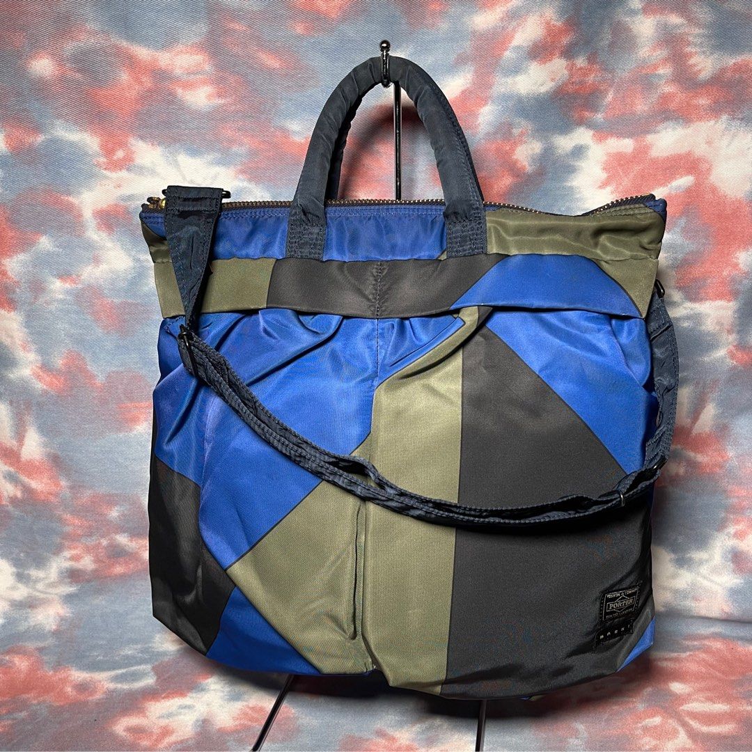 90% new Porter x Marni 2way helmet bag 藍綠黑色拼色尼龍兩用頭盔袋