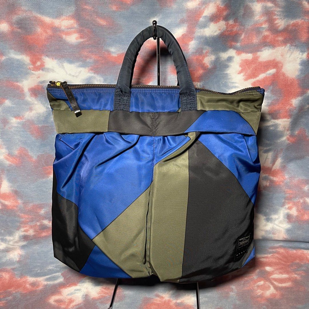 90% new Porter x Marni 2way helmet bag 藍綠黑色拼色尼龍兩用頭盔袋