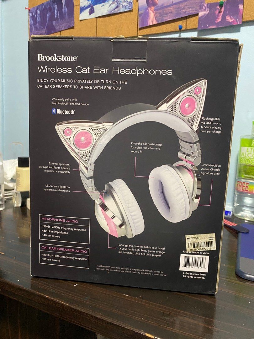 ARIANA GRANDE BROOKSTONE WIRELESS CAT EAR HEADPHONES, Audio, Headphones