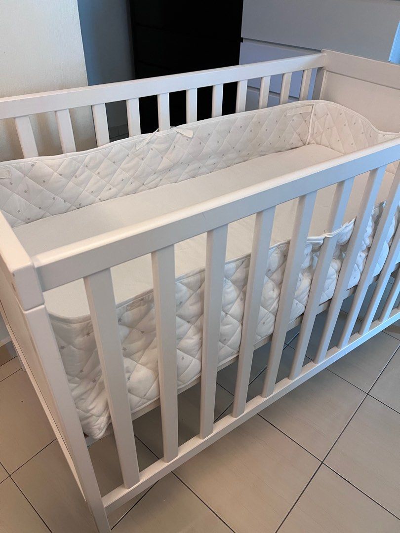 IKEA SUNDVIK Baby Cot with mattress fitted sheet and bumper pad