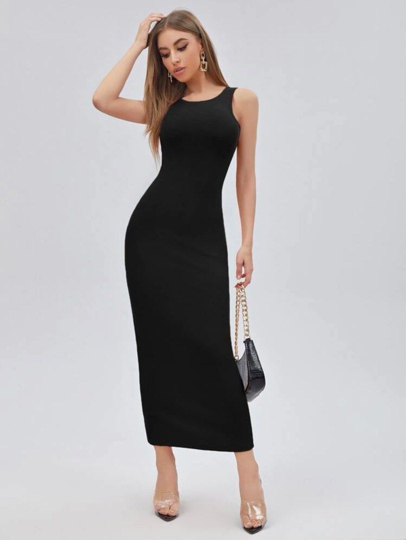 Black Solid Form Fitted Dress, Women's Fashion, Dresses u0026 Sets, Dresses on  Carousell
