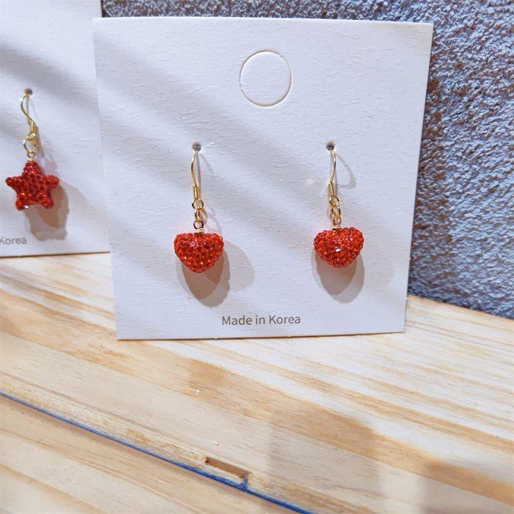 Bling red heart earrings dangling heart earrings short earrings