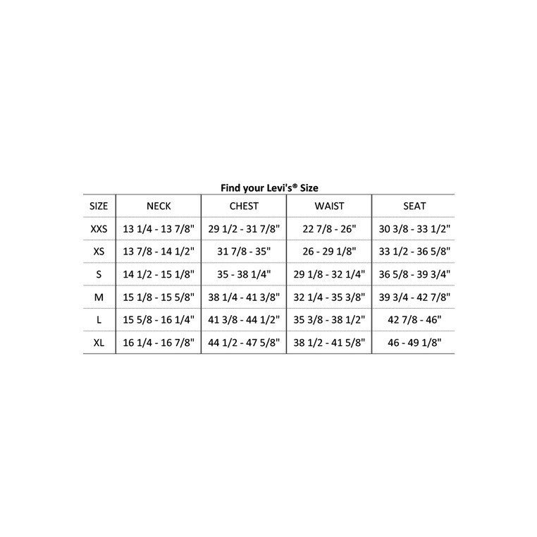 Levi's tee size chart new arrivals