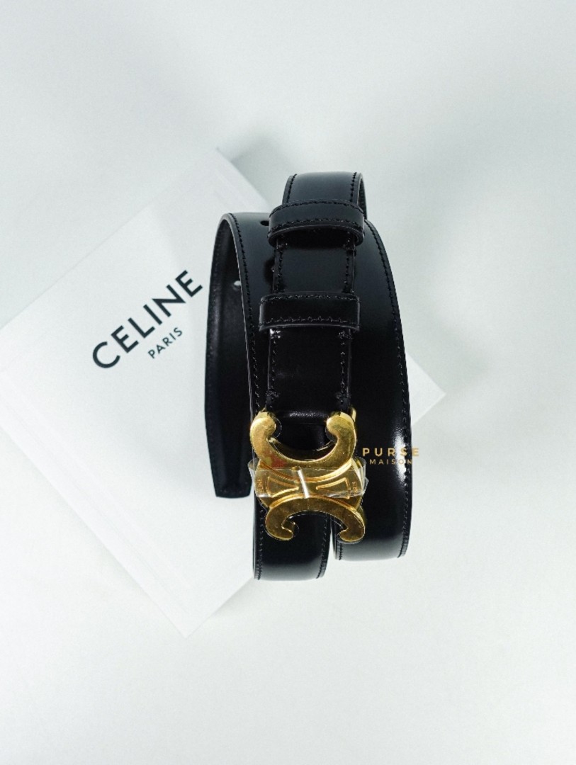 CELINE Small Black Triomphe Belt Calf Skin Size 90