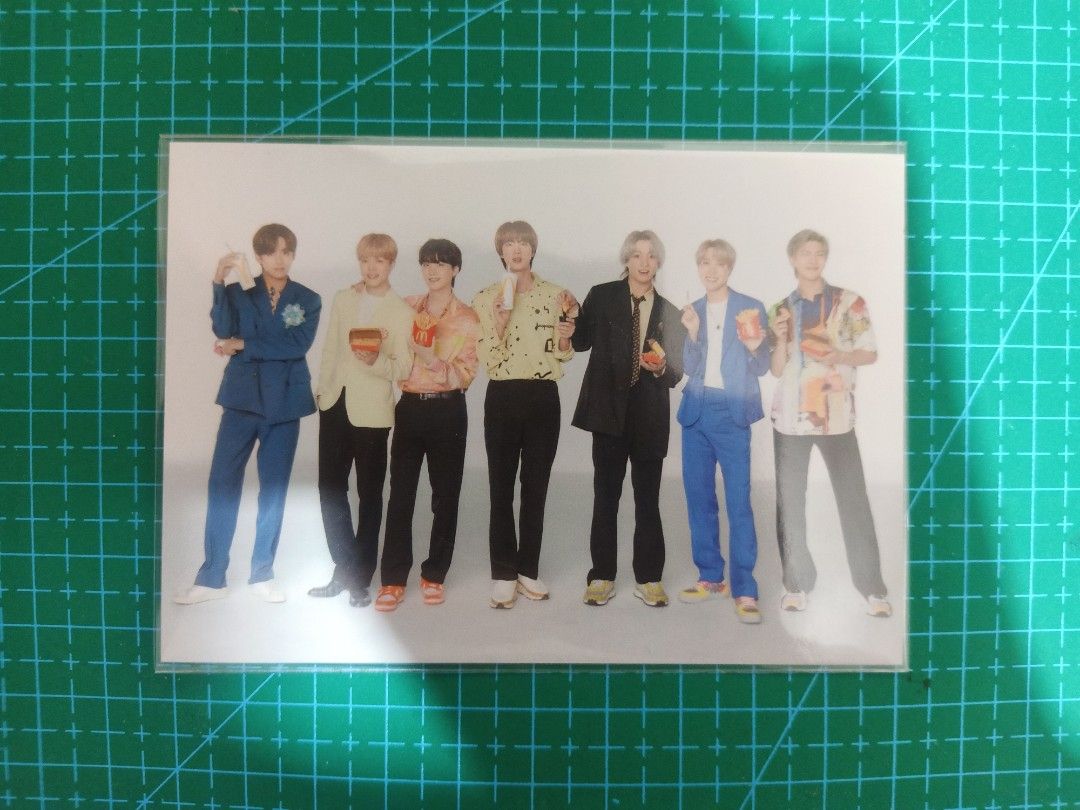 BTS McDo POB - Group/OT7 Photocard/PC (With Flaw. Please Read Description) (Category: K-Wave Merchandise) located in Valenzuela. Submitted by whovian_army (Listing ID 1230853220, Image 1). Description: 50% off because there are dents when I got it 2 years ago with my BTS x McDo merch. Aside from that, I kept it in good condition on my binder. Message me so I can send videos and pictures for its condition. Rest assured that the item will be packed