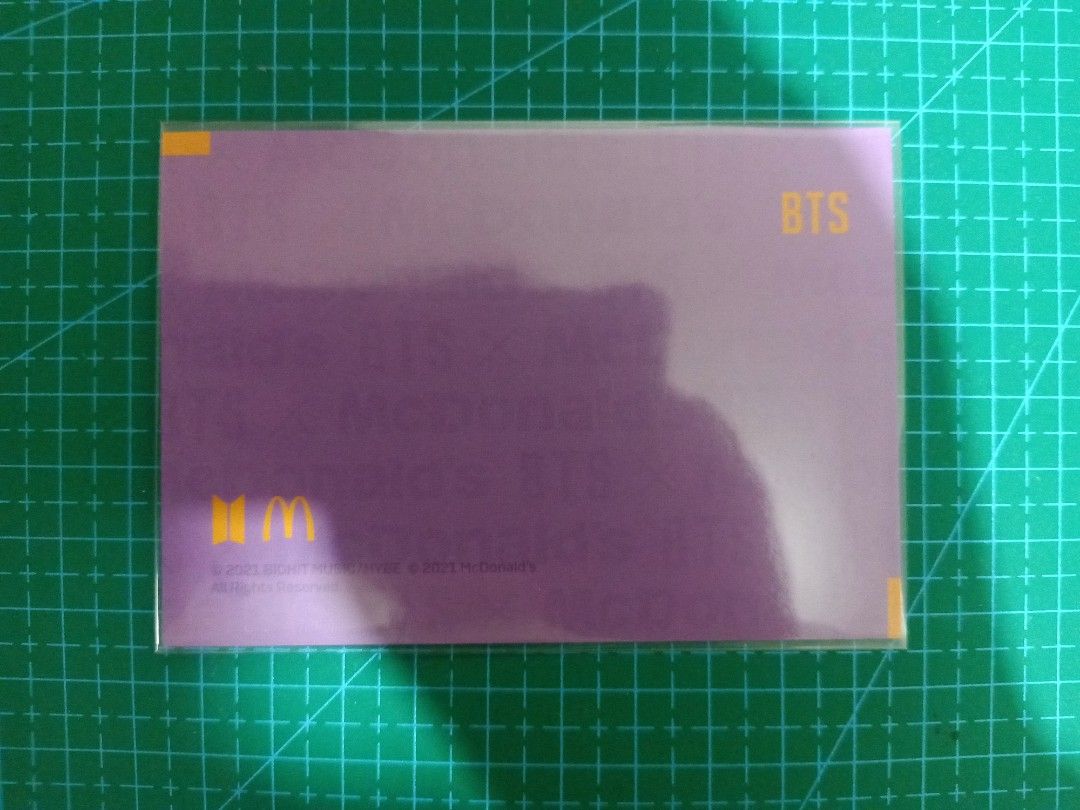 BTS McDo POB - Group/OT7 Photocard/PC (With Flaw. Please Read Description) (Category: K-Wave Merchandise) located in Valenzuela. Submitted by whovian_army (Listing ID 1230853220, Image 2). Description: 50% off because there are dents when I got it 2 years ago with my BTS x McDo merch. Aside from that, I kept it in good condition on my binder. Message me so I can send videos and pictures for its condition. Rest assured that the item will be packed