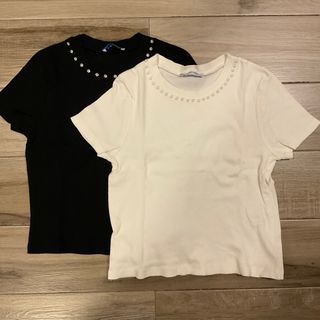 BUNDLE Never Worn Just Washed Zara Jewel and Pearl Neck Ribbed Cropped Tshirts