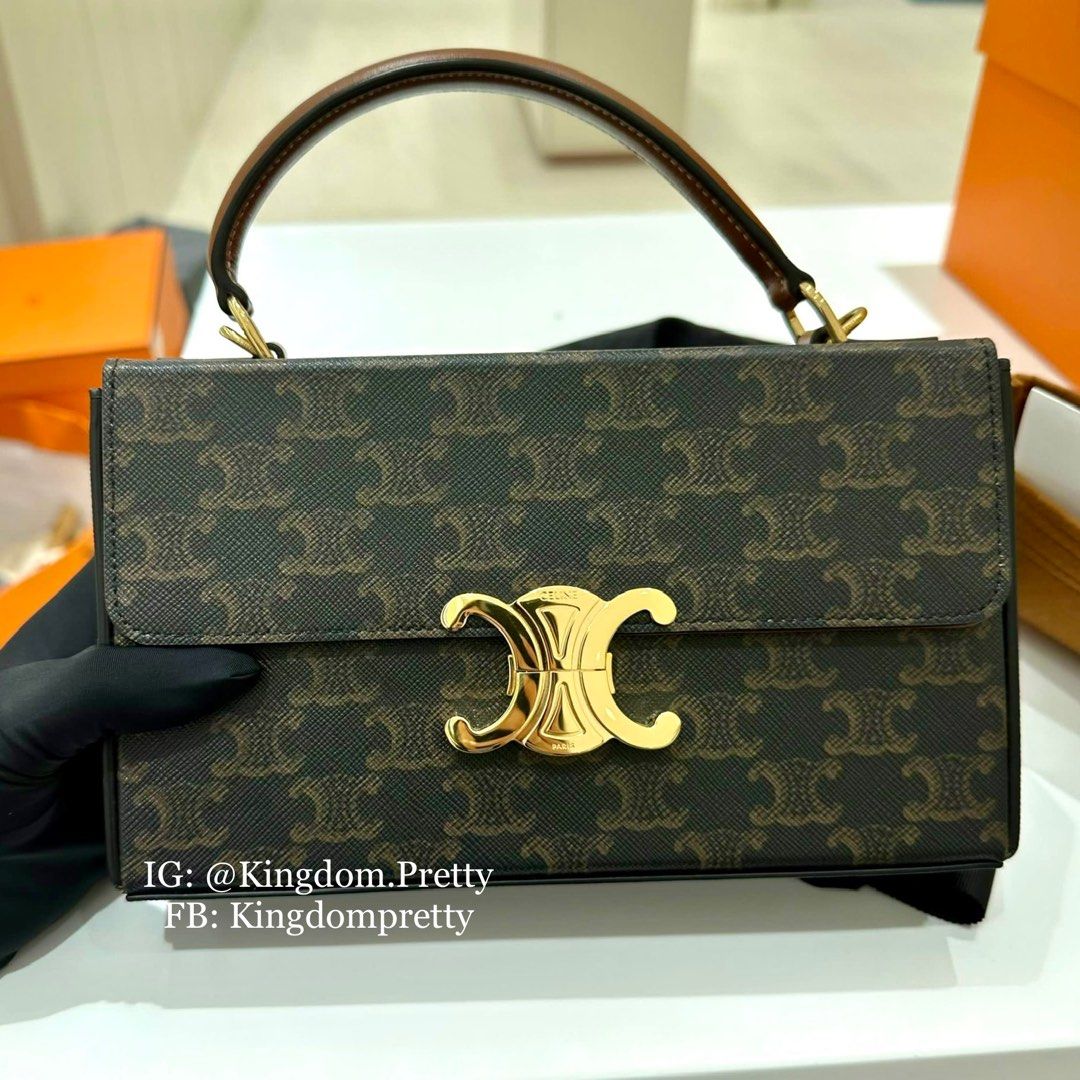 Celine Clutch on Chain in White Triomphe Canvas, Luxury, Bags & Wallets on  Carousell