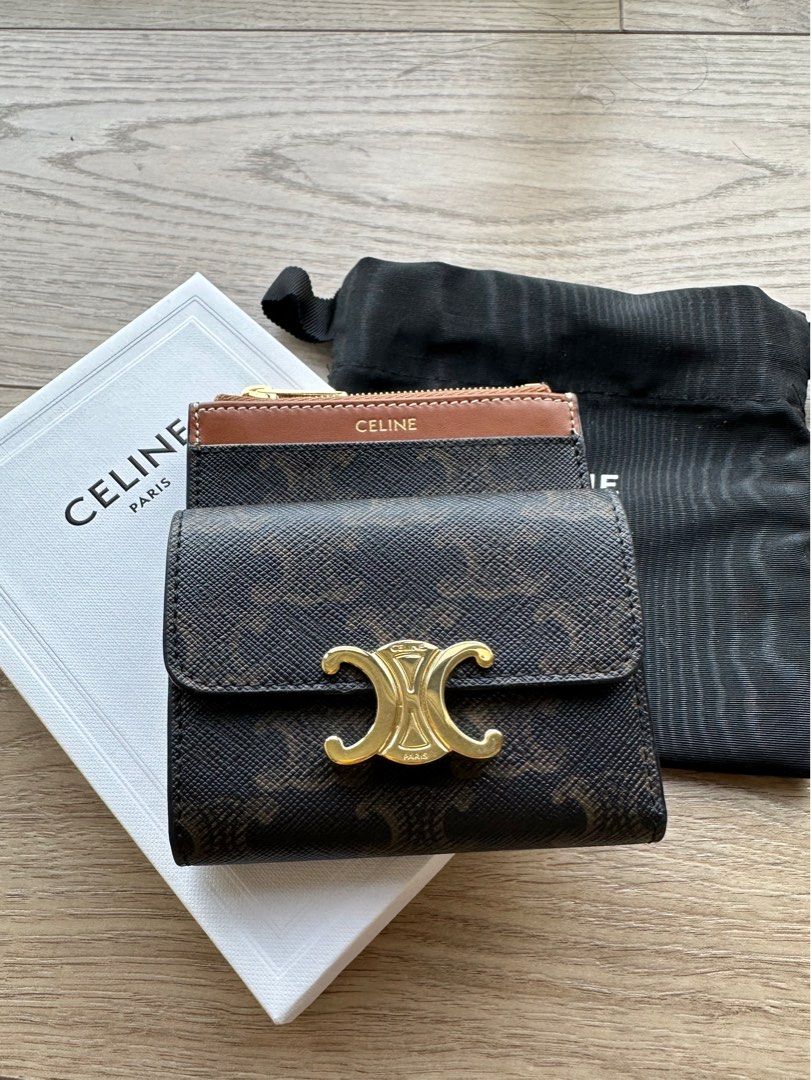 COMPACT WALLET WITH COIN TRIOMPHE IN SHINY CALFSKIN - BRONZE