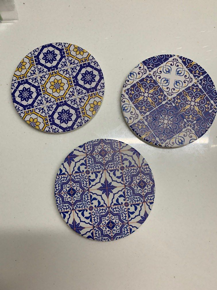 Ceramic coasters (Category: Coffee & Tea Tableware) located in Santa Rosa. Submitted by gandahappylife (Listing ID 1230748912, Image 1). Description: Ceramic coaster set (3 pcs) Ceramic front /Cork back Shopee checkout available .