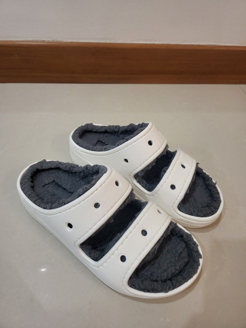 White crocs grey fur sales
