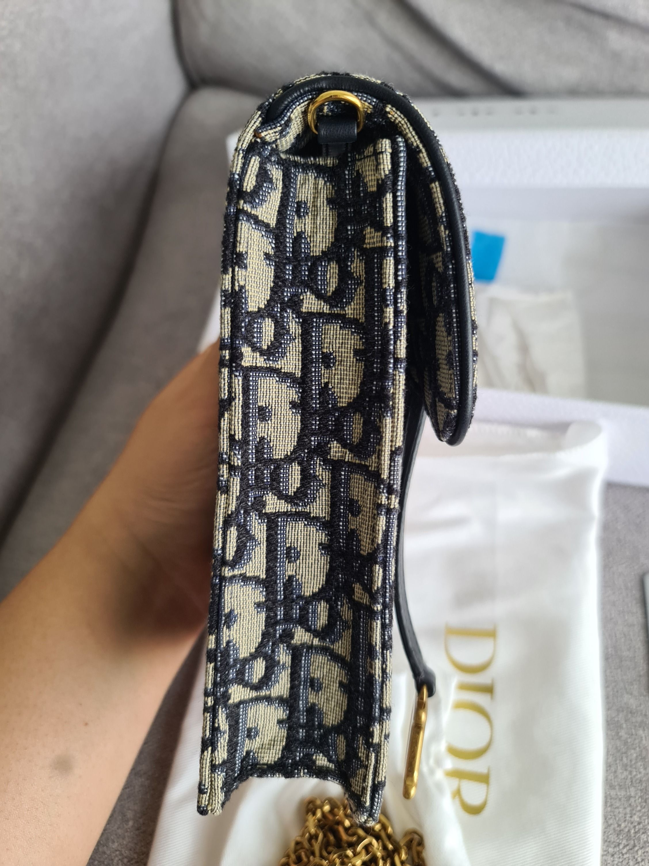Dior Vertical Saddle Pouch Chain Shoulder Bag Blue Dior Oblique
