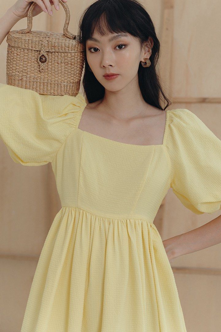EDYTH PUFF SLEEVE MIDI IN LEMONADE, Women's Fashion, Dresses & Sets ...