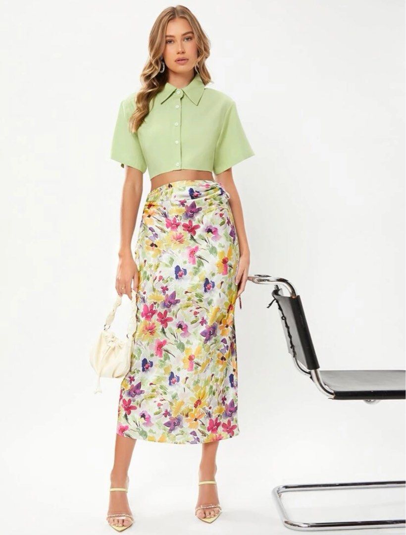 Floral Satin Skirt Women s Fashion Bottoms Skirts on Carousell
