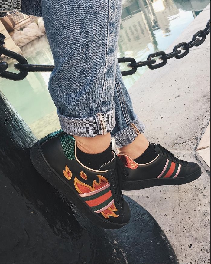 Gucci ace black on feet sales