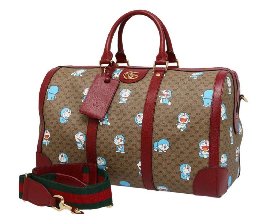 GUCCI MiniGG Supreme Doraemon Travel Bag Brown/Bordeaux, Women's