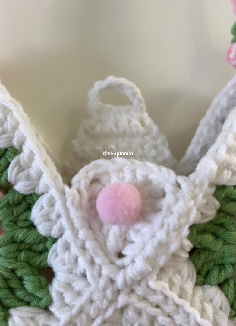 Samoolam Handmade Crochet Boho Bag Charm Key Chain - Green Flower