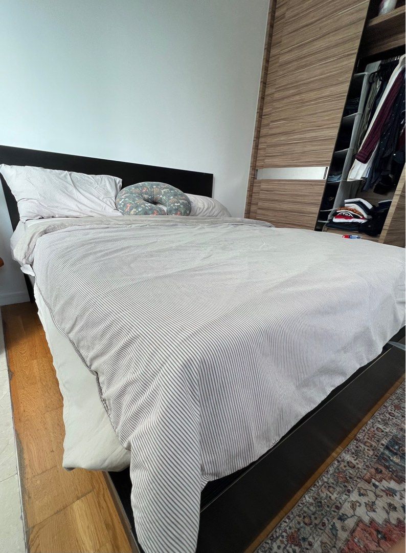 IKEA malm queen hydraulic bed with mattress, Furniture & Home Living