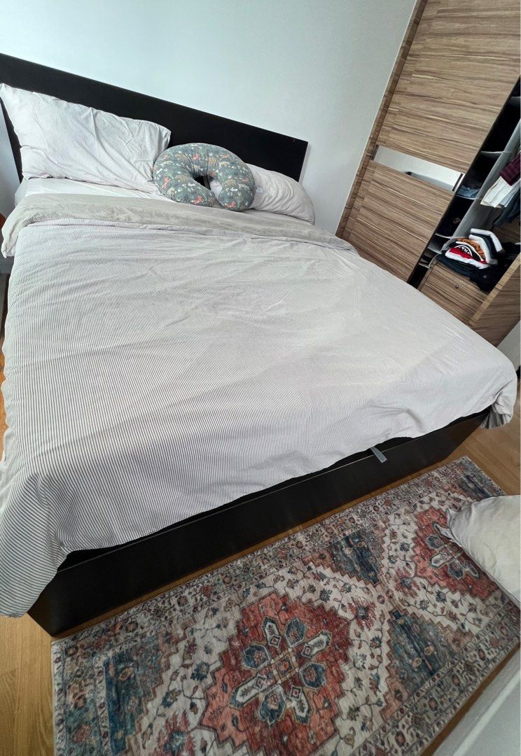 IKEA malm queen hydraulic bed with mattress, Furniture & Home Living