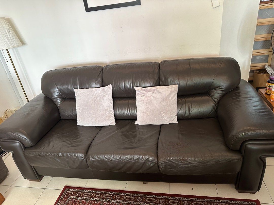 Italian leather 3 setter sofa UNTIL 19th JUN Furniture Home