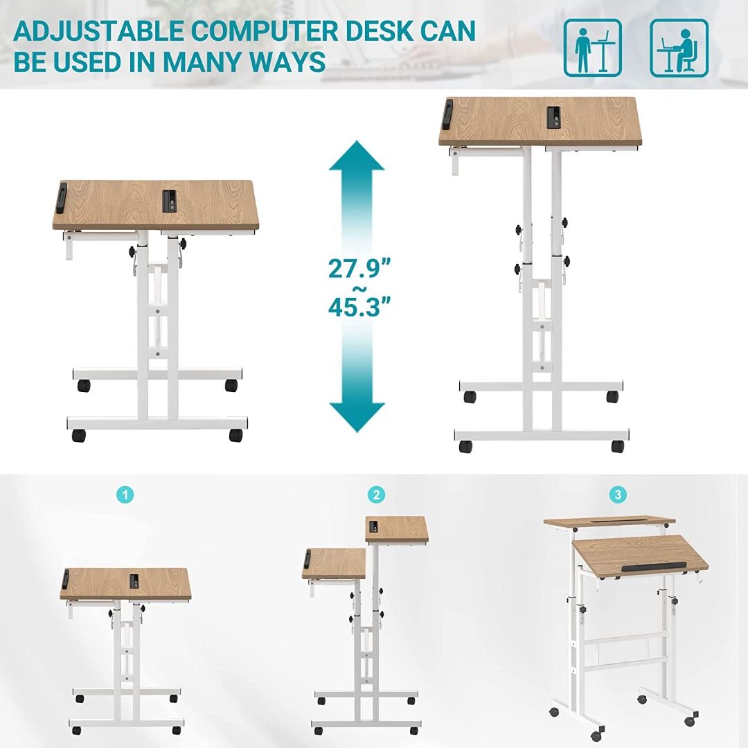 Klvied Stand Up Desk on Wheels, Portable Computer Desk for Home Office