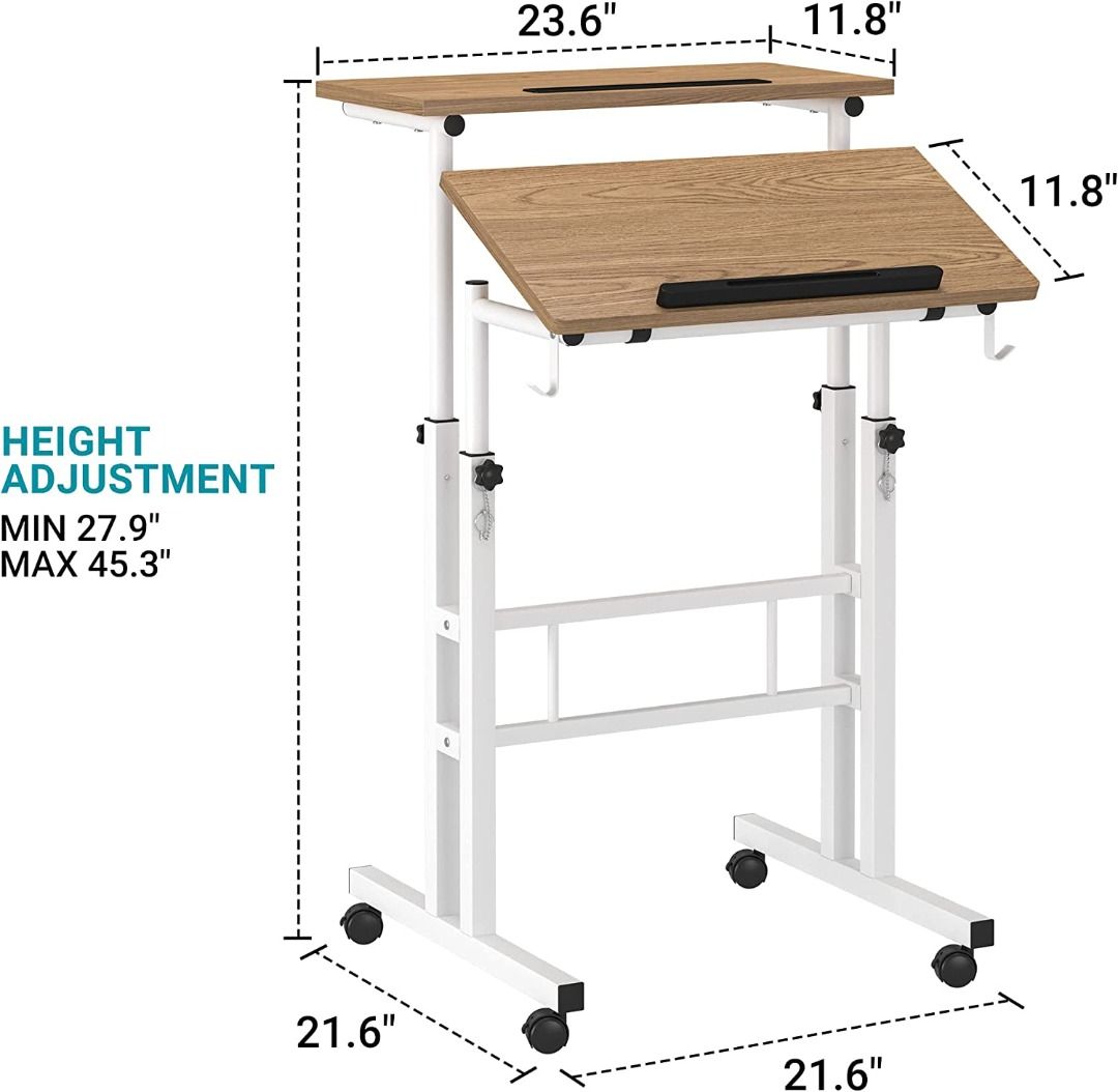 Klvied Stand Up Desk on Wheels, Portable Computer Desk for Home Office