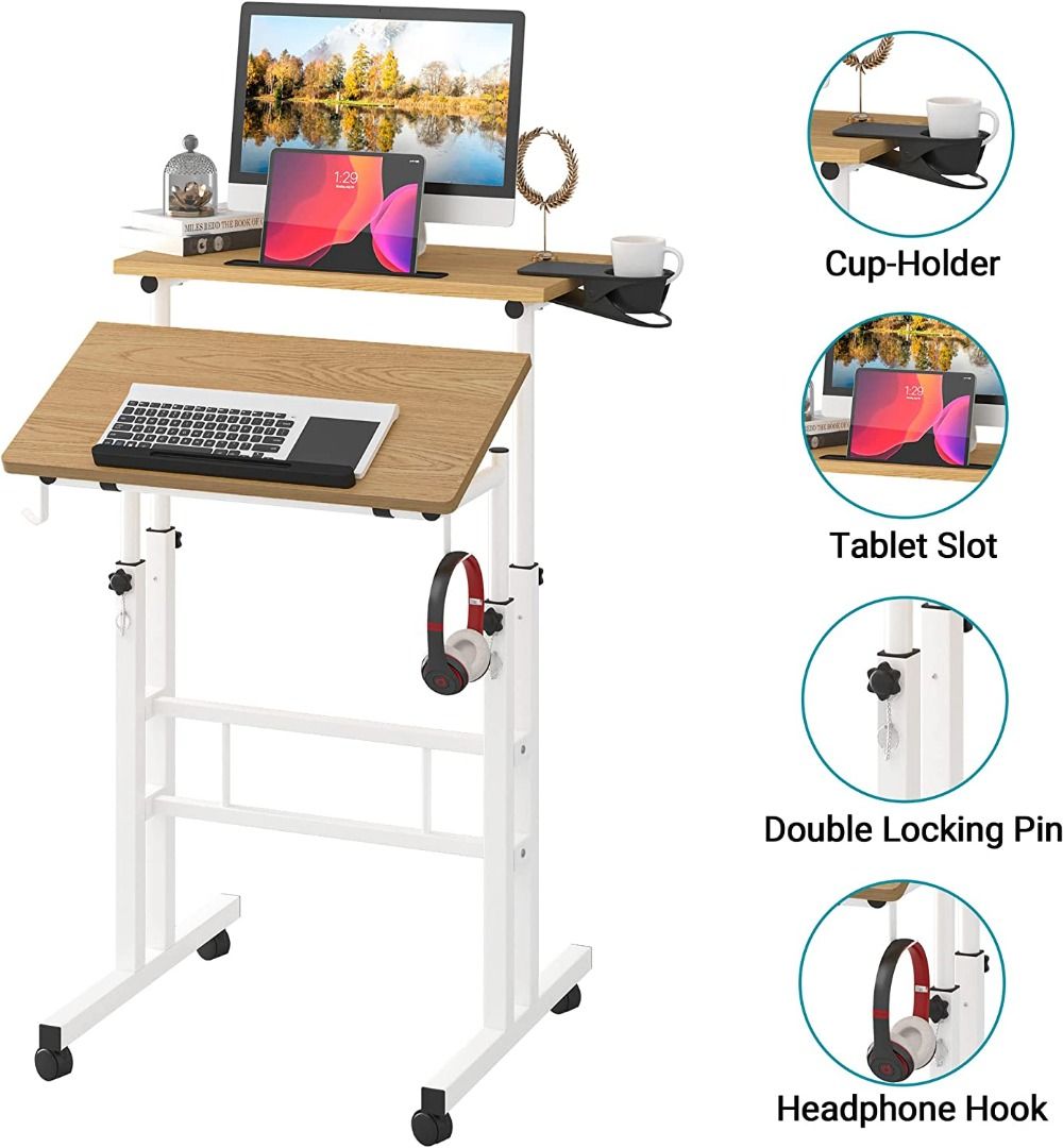 Klvied Stand Up Desk on Wheels, Portable Computer Desk for Home Office