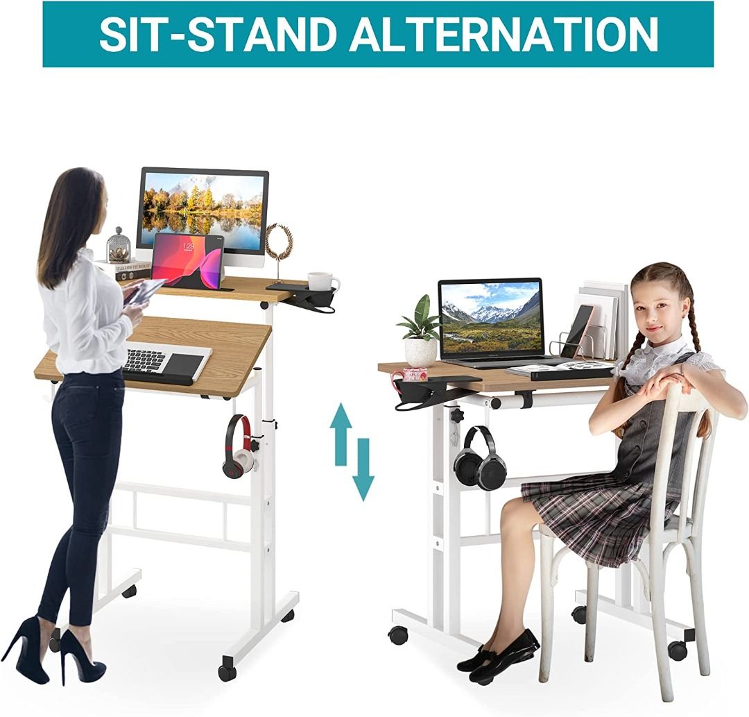 Klvied Stand Up Desk on Wheels, Portable Computer Desk for Home Office