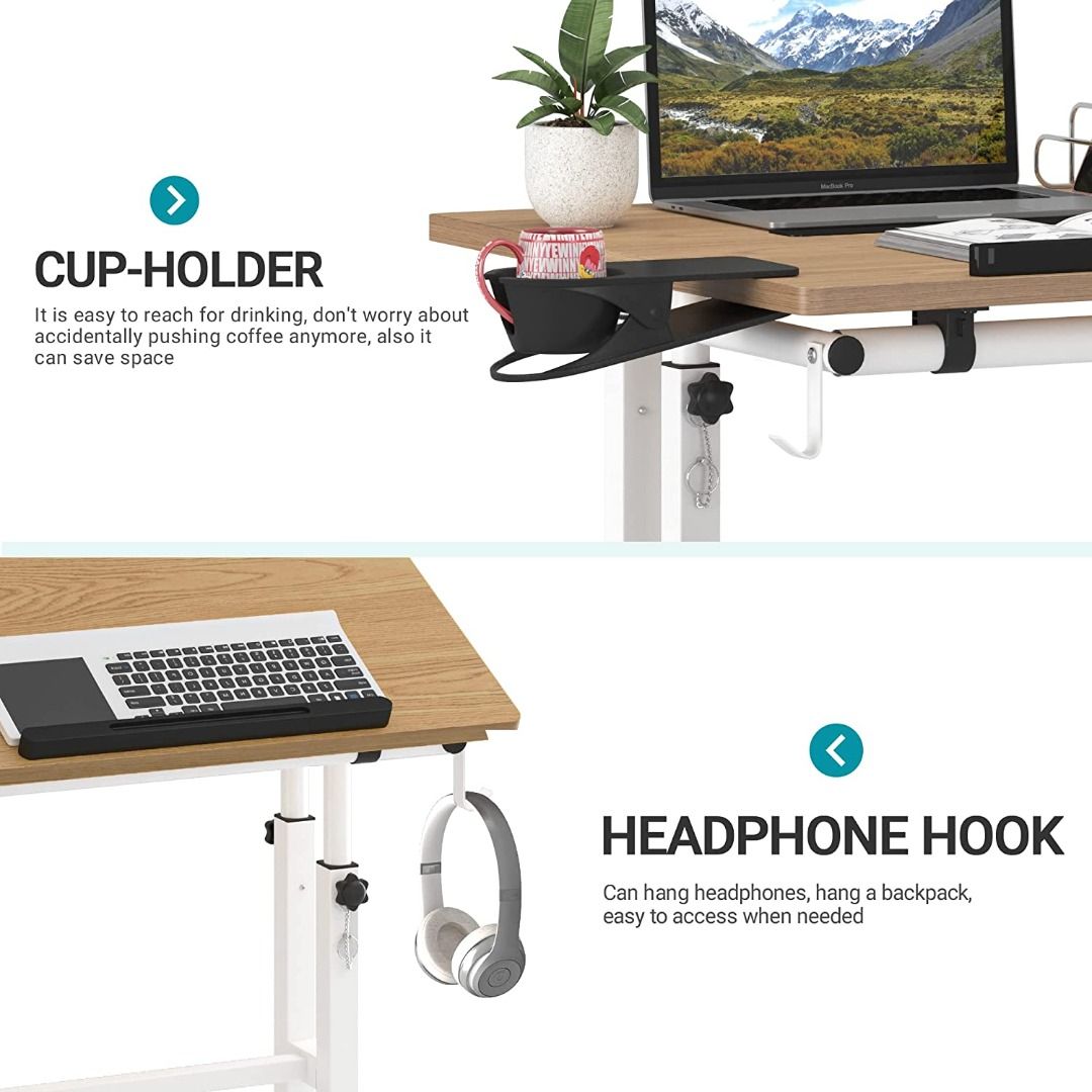Klvied Stand Up Desk on Wheels, Portable Computer Desk for Home Office