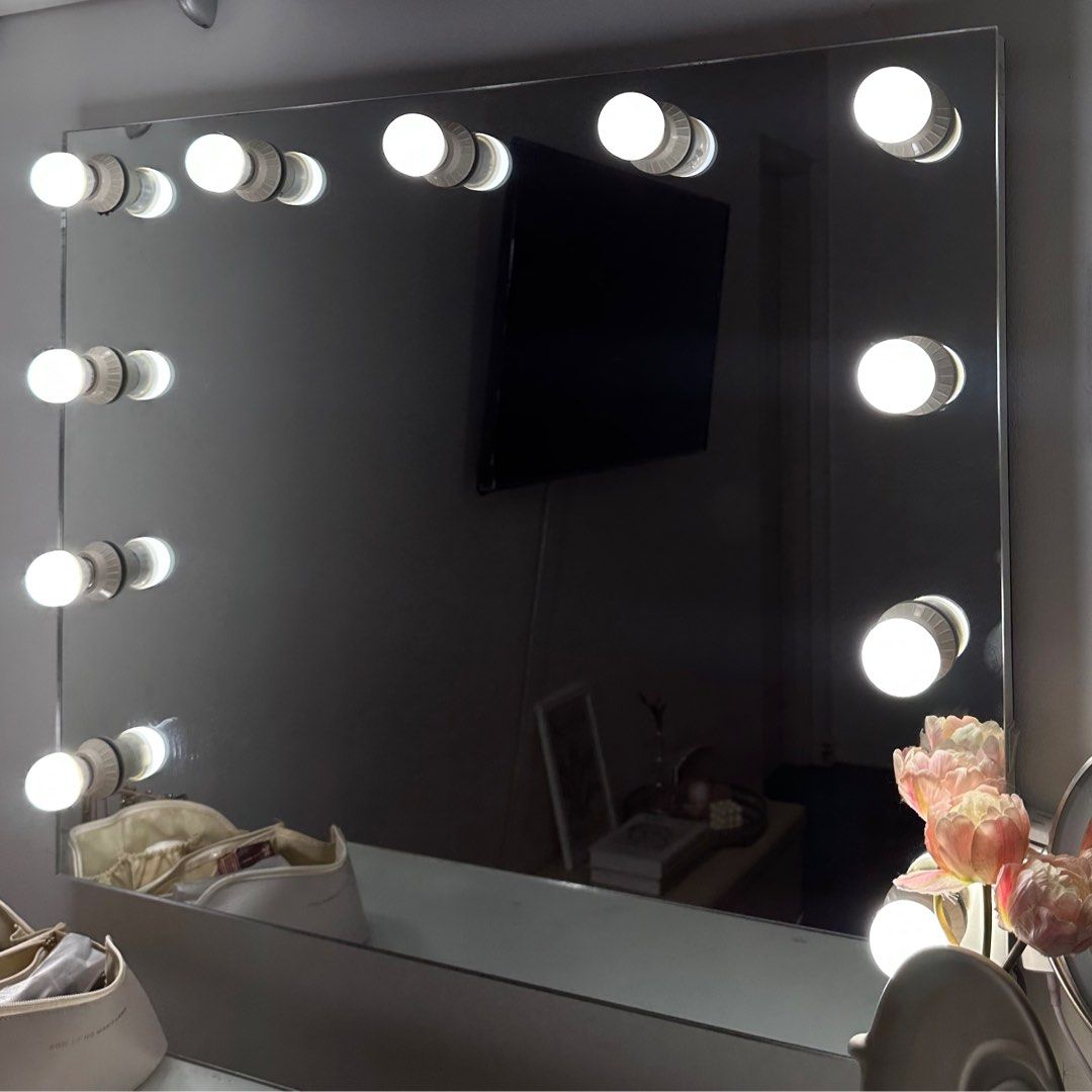 Lighted Vanity Mirror (Category: Mirrors) located in Quezon City. Submitted by shopppit (Listing ID 1230891253, Image 1). Description: Customized Built In Vanity Mirror with Lights - Has on & off switch for lights on the side - Total of 11 Light Bulbs (7W) Length - 82 cm Height - 72 cm Width - 5 cm Price is Negotiable RFS: Change of style, aiming for a minimalist room. .
