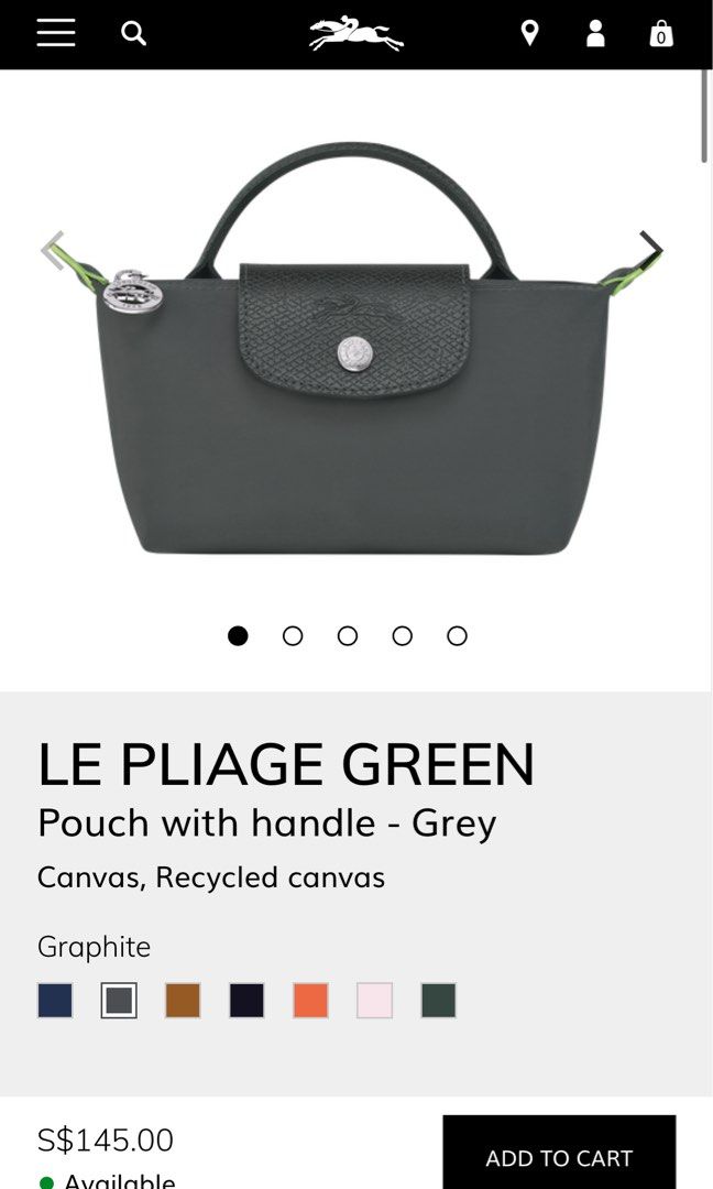 LONGCHAMP Le Pliage Green Pouch with Handle (Graphite)