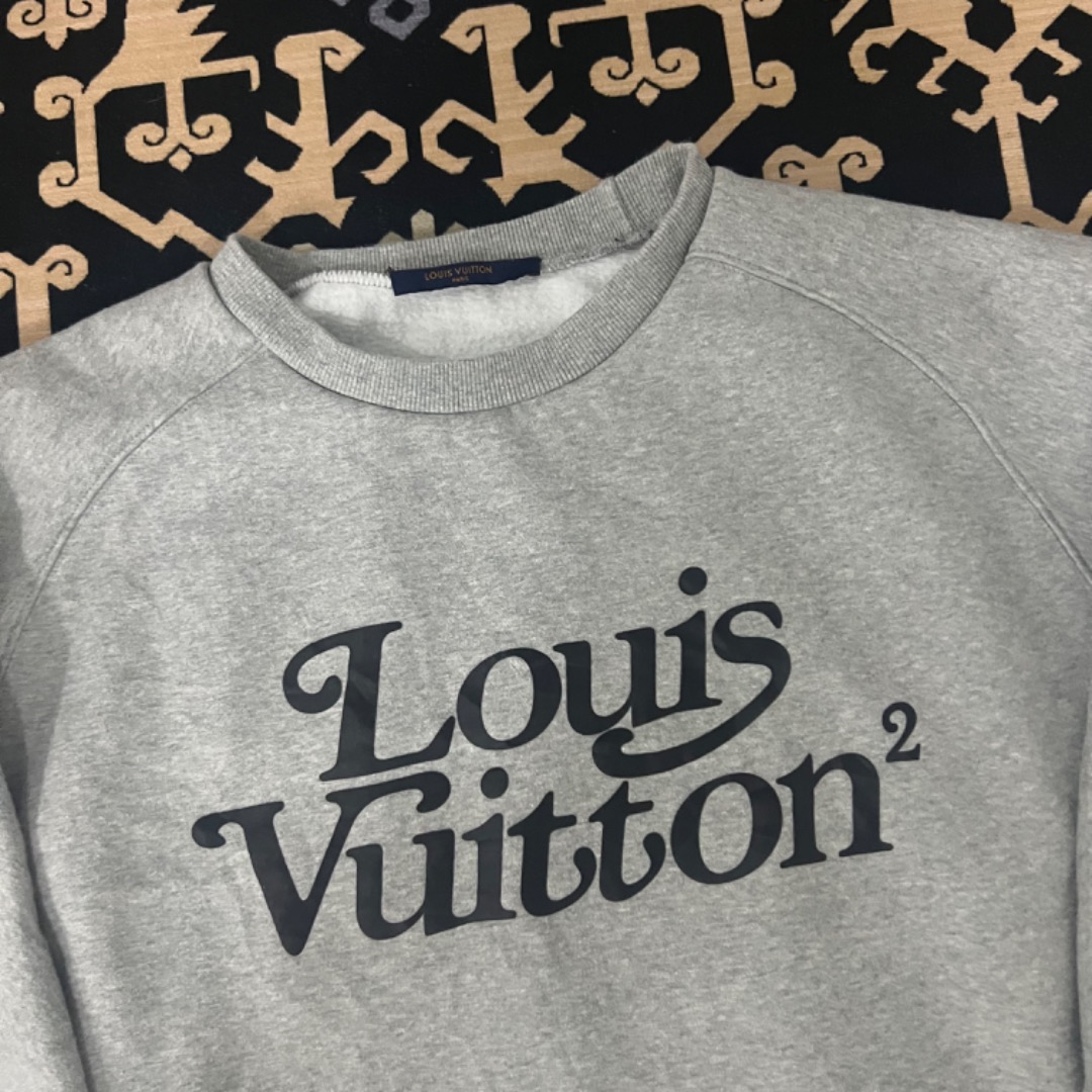 LOUIS VUITTON 2 x NIGO GREY PRINT CREW-NECK SWEATSHIRT 1A7X6W SIZE