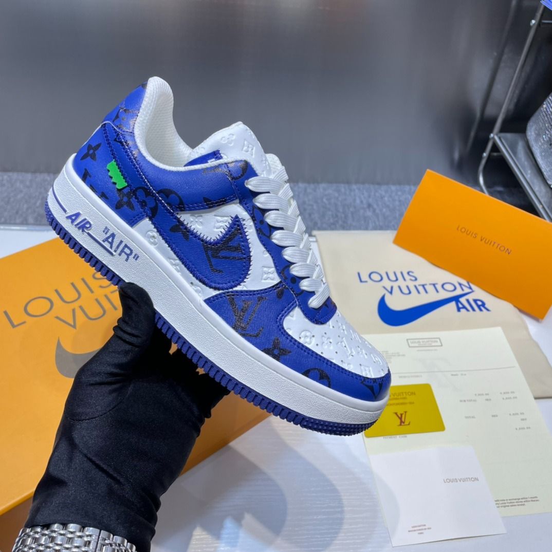 Louis Vuitton Nike Sneakers Air Force 1 Mens 8 Virgil Abloh Blue Trainers  New LV