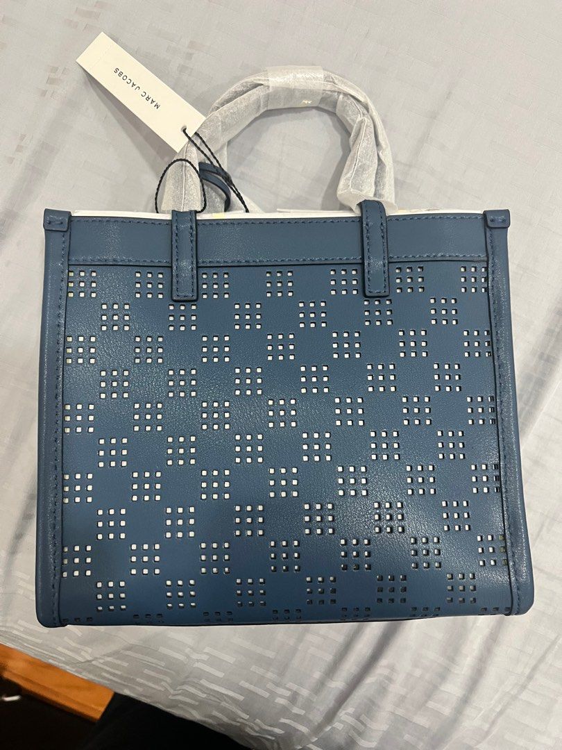 Marc Jacobs Mini Grind Blue Sea Perforated Leather Crossbody Tote Bag Purse