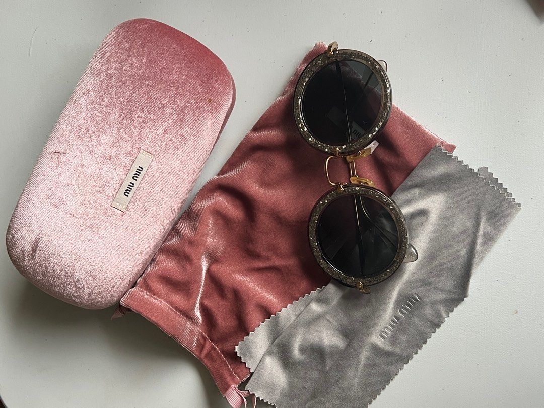 Miu Miu Silver Glitter Round Circle Sunglasses miumiu Carousell