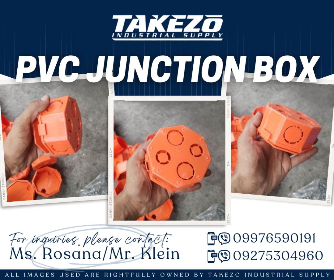 PVC Junction Box (Category: Construction Tools & Equipment) located in Manila. Submitted by klein.takezoindustrialsupply (Listing ID 1230778898, Image 1). Description: Item: PVC Junction Box Specs: 4x4 BRAND NEW and in BEST QUALITY!! INQUIRE NOW!! Please contact and look for Ms. Rosana/Mr. Klein for fast and smooth transactions. 📱09976590191 📱09510224577 📱09686558746 Viber: 09976590191 Viber: 09275304960 .
