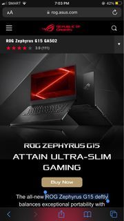 R0G Zephyrus G15 GA502 laptop ( like new)