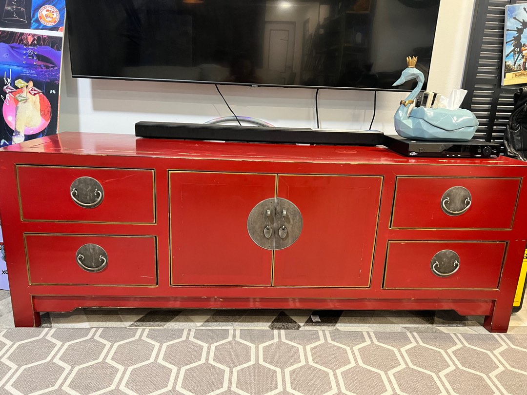 Rustic vintage Red TV console, Furniture & Home Living, Furniture, TV